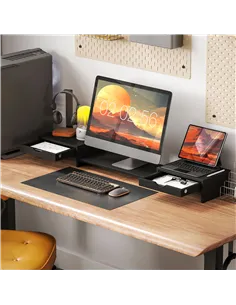 HOMCOM Dual Monitor Stand Riser with 2 Drawers, Adjustable Length and Angle, 116cm Monitor Riser for Laptop, Computer, PC, Small 2