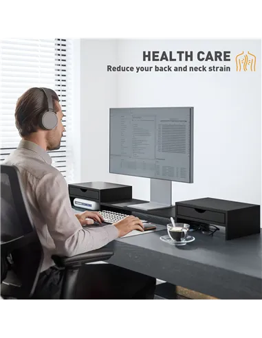 HOMCOM Dual Monitor Stand Riser with 2 Drawers, Adjustable Length and Angle, 116cm Monitor Riser for Laptop, Computer, PC, Small