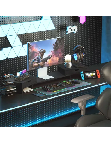 HOMCOM Dual Monitor Stand Riser with 2 Drawers, Adjustable Length and Angle, 116cm Monitor Riser for Laptop, Computer, PC, Small