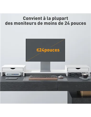 HOMCOM Dual Monitor Stand Riser with 2 Drawers, Adjustable Length and Angle, 116cm Monitor Riser for Laptop, Computer, PC, Small