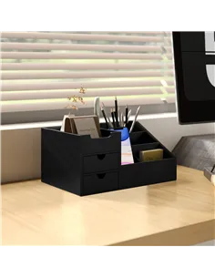 HOMCOM Desk Organiser Holder, Bamboo Multi-Function Storage Caddy with 7 Storage Compartments and 2 Drawers for Home Office Stat 2