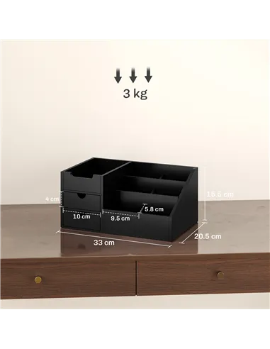 HOMCOM Desk Organiser Holder, Bamboo Multi-Function Storage Caddy with 7 Storage Compartments and 2 Drawers for Home Office Stat