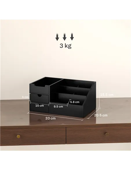 HOMCOM Desk Organiser Holder, Bamboo Multi-Function Storage Caddy with 7 Storage Compartments and 2 Drawers for Home Office Stat