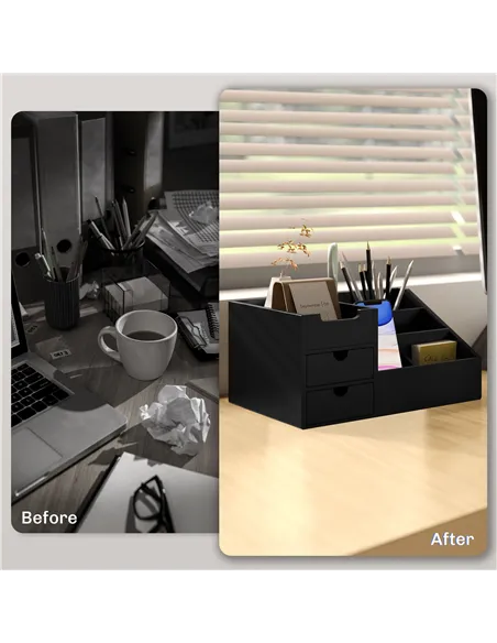 HOMCOM Desk Organiser Holder, Bamboo Multi-Function Storage Caddy with 7 Storage Compartments and 2 Drawers for Home Office Stat