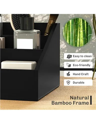 HOMCOM Desk Organiser Holder, Bamboo Multi-Function Storage Caddy with 7 Storage Compartments and 2 Drawers for Home Office Stat