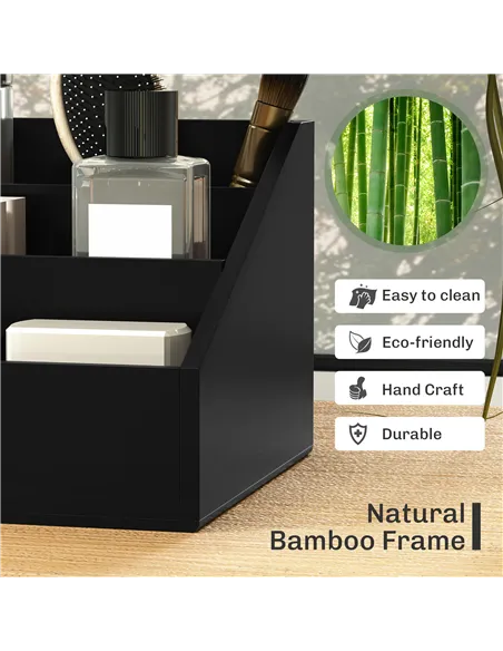 HOMCOM Desk Organiser Holder, Bamboo Multi-Function Storage Caddy with 7 Storage Compartments and 2 Drawers for Home Office Stat