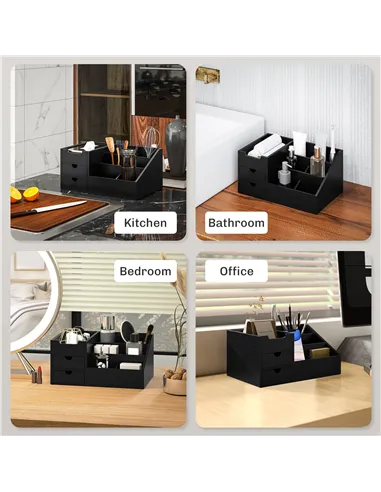 HOMCOM Desk Organiser Holder, Bamboo Multi-Function Storage Caddy with 7 Storage Compartments and 2 Drawers for Home Office Stat