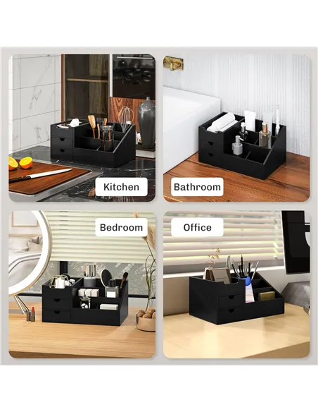 HOMCOM Desk Organiser Holder, Bamboo Multi-Function Storage Caddy with 7 Storage Compartments and 2 Drawers for Home Office Stat