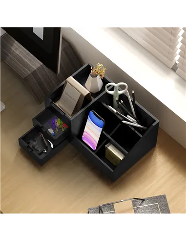 HOMCOM Desk Organiser Holder, Bamboo Multi-Function Storage Caddy with 7 Storage Compartments and 2 Drawers for Home Office Stat