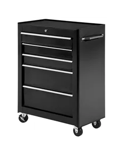 HOMCOM 5-Drawer Tool Chest, Lockable Steel Tool Storage Cabinet with Wheels and Handle Tool Box for Garage, Workshop, Black