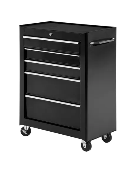 HOMCOM 5-Drawer Tool Chest, Lockable Steel Tool Storage Cabinet with Wheels and Handle Tool Box for Garage, Workshop, Black