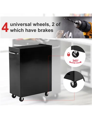 HOMCOM 5-Drawer Tool Chest, Lockable Steel Tool Storage Cabinet with Wheels and Handle Tool Box for Garage, Workshop, Black