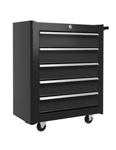 HOMCOM 5-Drawer Tool Chest with Wheels, Steel Lockable Tool Storage Cabinet with Handle, 2 Keys for Garage, Workshop, Black