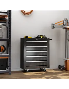 HOMCOM 5-Drawer Tool Chest with Wheels, Steel Lockable Tool Storage Cabinet with Handle, 2 Keys for Garage, Workshop, Black 2