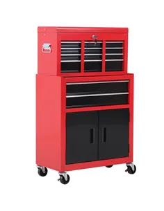 HOMCOM Tool Chest, Metal Tool Cabinet on Wheels with 6 Drawers, Pegboard, Top Chest and Roller Cabinet Combo, 61.6 x 33 x 108cm,