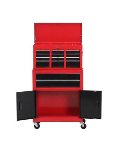 HOMCOM Tool Chest, Metal Tool Cabinet on Wheels with 6 Drawers, Pegboard, Top Chest and Roller Cabinet Combo, 61.6 x 33 x 108cm,