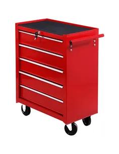 HOMCOM 5 Drawer Tool Chest on Wheels, Lockable Steel Tool Trolley with Side Handle for Workshop, Garage, Red