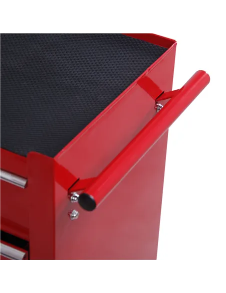 HOMCOM 5 Drawer Tool Chest on Wheels, Lockable Steel Tool Trolley with Side Handle for Workshop, Garage, Red