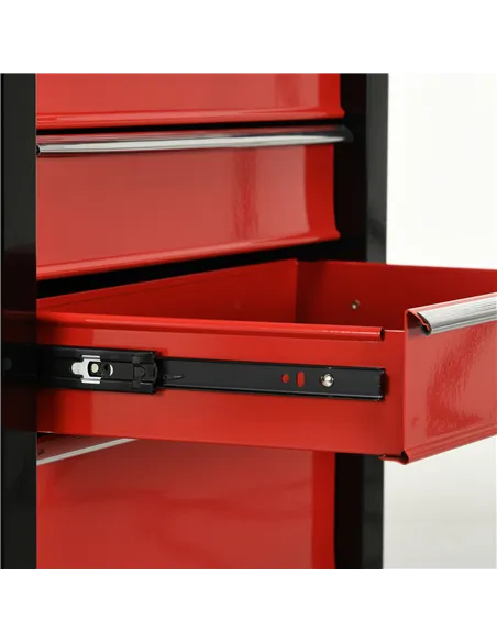 HOMCOM 5-Drawer Tool Chest, Lockable Steel Tool Storage Cabinet with Wheels and Handle Tool Box for Garage, Workshop, Red