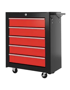 HOMCOM 5-Drawer Tool Chest with Wheels, Steel Lockable Tool Storage Cabinet with Handle, 2 Keys for Garage, Workshop, Red