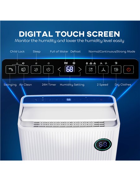 HOMCOM 5500mL Portable Dehumidifier with Air Purifier, UVC, Ioniser, 24H Timer, 5 Modes, 16L/Day, for Home Laundry, White