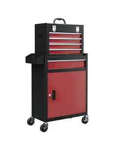 HOMCOM Two-Part Tool Storage Chest on Wheels - Black/Red