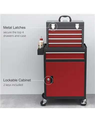 HOMCOM Two-Part Tool Storage Chest on Wheels - Black/Red