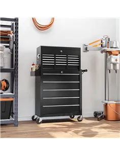 HOMCOM 14 Drawer, Two-Part Tool Storage Chest on Wheels - Black 2