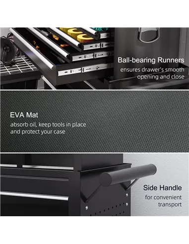 HOMCOM 14 Drawer, Two-Part Tool Storage Chest on Wheels - Black