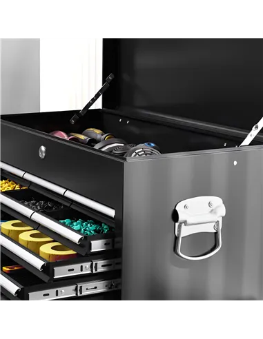 HOMCOM 14 Drawer, Two-Part Tool Storage Chest on Wheels - Black