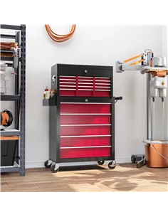 HOMCOM 14 Drawer, Two-Part Tool Storage Chest on Wheels - Red 2