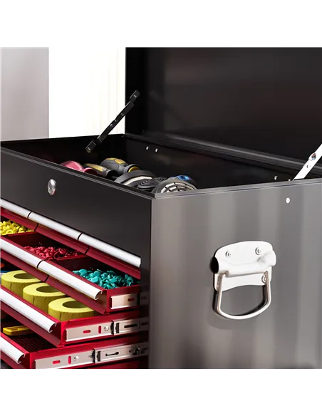 HOMCOM 14 Drawer, Two-Part Tool Storage Chest on Wheels - Red
