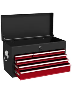 HOMCOM Steel Six Drawer Tool Storage Carry Chest, with Lock and Keys - Red