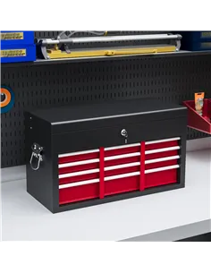 HOMCOM Steel Six Drawer Tool Storage Carry Chest, with Lock and Keys - Red 2
