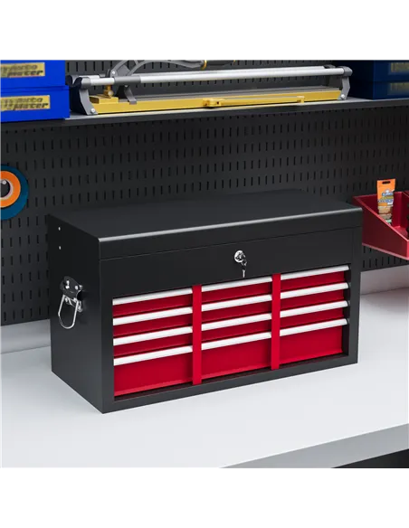 HOMCOM Steel Six Drawer Tool Storage Carry Chest, with Lock and Keys - Red