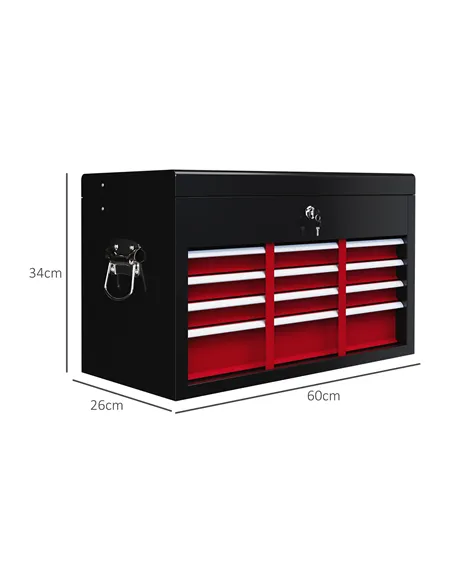 HOMCOM Steel Six Drawer Tool Storage Carry Chest, with Lock and Keys - Red