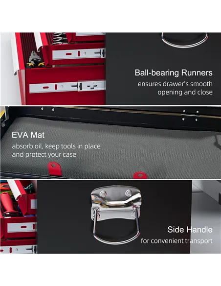 HOMCOM Steel Six Drawer Tool Storage Carry Chest, with Lock and Keys - Red