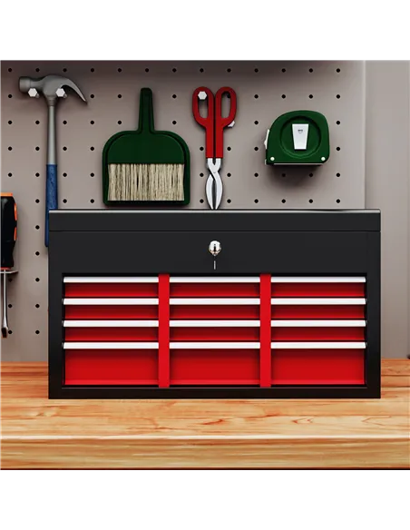 HOMCOM Steel Six Drawer Tool Storage Carry Chest, with Lock and Keys - Red
