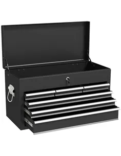 HOMCOM Steel Six Drawer Tool Storage Carry Chest, with Lock and Keys - Black