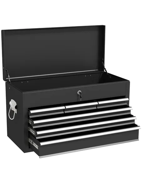 HOMCOM Steel Six Drawer Tool Storage Carry Chest, with Lock and Keys - Black