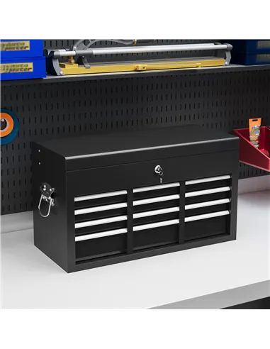 HOMCOM Steel Six Drawer Tool Storage Carry Chest, with Lock and Keys - Black