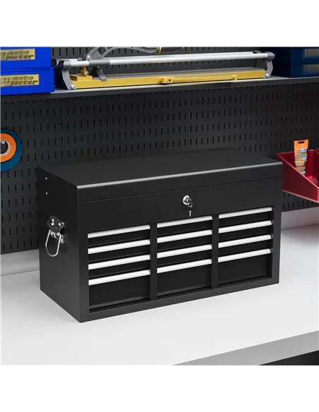 HOMCOM Steel Six Drawer Tool Storage Carry Chest, with Lock and Keys - Black