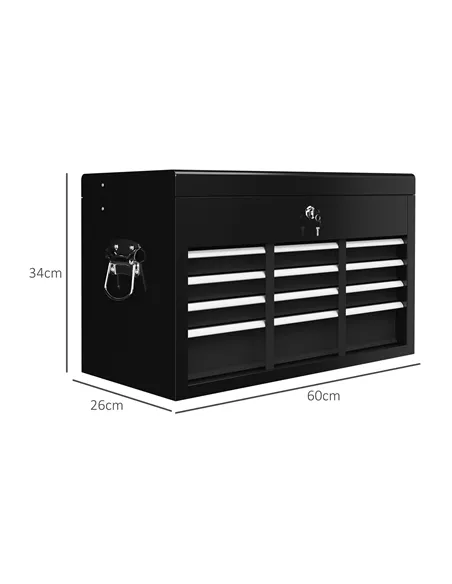 HOMCOM Steel Six Drawer Tool Storage Carry Chest, with Lock and Keys - Black