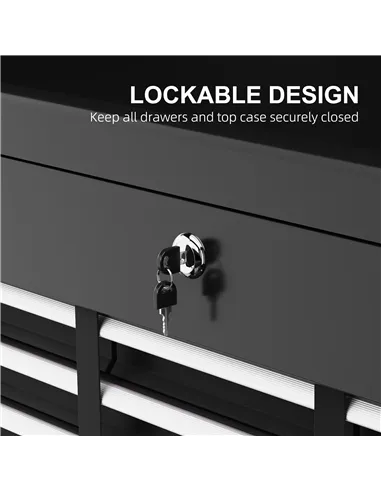 HOMCOM Steel Six Drawer Tool Storage Carry Chest, with Lock and Keys - Black