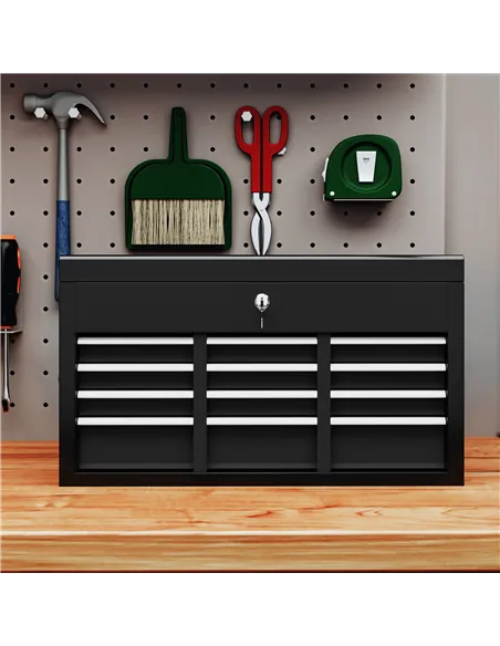 HOMCOM Steel Six Drawer Tool Storage Carry Chest, with Lock and Keys - Black