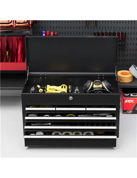 HOMCOM Steel Six Drawer Tool Storage Carry Chest, with Lock and Keys - Black