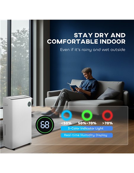 HOMCOM 5500mL Portable Dehumidifier with Air Purifier, UVC, Ioniser, 24H Timer, 5 Modes, 16L/Day, for Home Laundry, White
