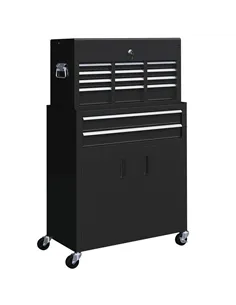 HOMCOM Portable Tool Box, Metal Tool Chest on Wheels with 6 Drawers for Garage and Workshop, Black