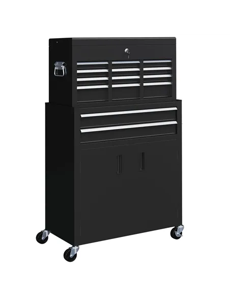 HOMCOM Portable Tool Box, Metal Tool Chest on Wheels with 6 Drawers for Garage and Workshop, Black