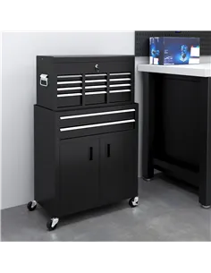 HOMCOM Portable Tool Box, Metal Tool Chest on Wheels with 6 Drawers for Garage and Workshop, Black 2